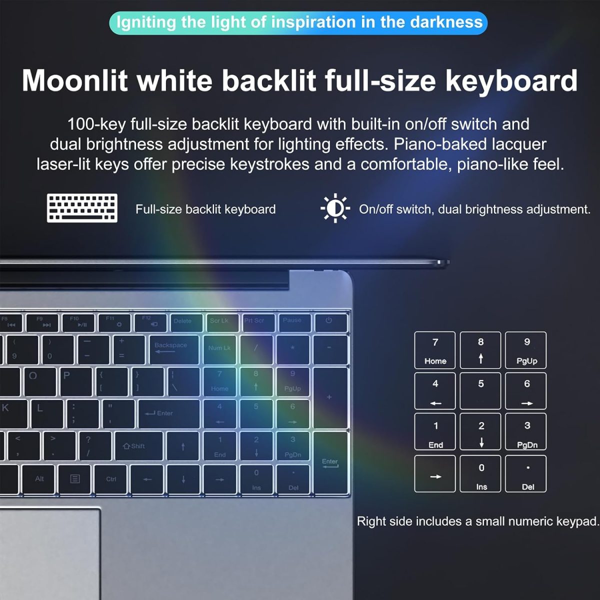 ⁦DREAMFYRE 16.1" Laptop - 2.5K HD Laptop PC 16GB RAM 512GB SSD, Quad-Core N95 Processor (up to 3.4 GHz) Portable Laptop Computer with Touch ID, WiFi, BT4.2, Suitable for Business/Entertainment⁩ - الصورة ⁦6⁩