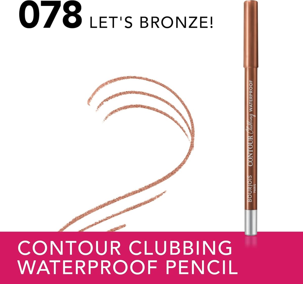 ⁦Bourjois Contour Clubbing, 078 Let's Bronze, Waterproof Eye Pencil, Bright & Intense Colour, Up to 24hrs Wear, Creamy & Comfortable, Clean & Vegan Formula, Sweat, Heat & Smudge-Proof, Quick Dry, 1.2g⁩ - الصورة ⁦2⁩