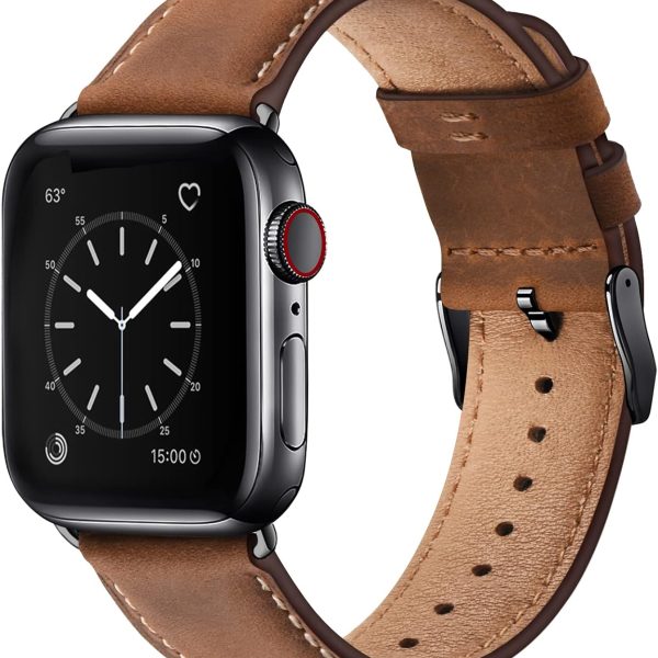 SUNFWR Leather Bands Compatible with Apple Watch Band 49mm 45mm 44mm 42mm for Men Women, Top Grain Genuine Leather Replacement Strap for iWatch Ultra2 Ultra SE2 SE Series 9 8 7 6 5 4 3 2 1