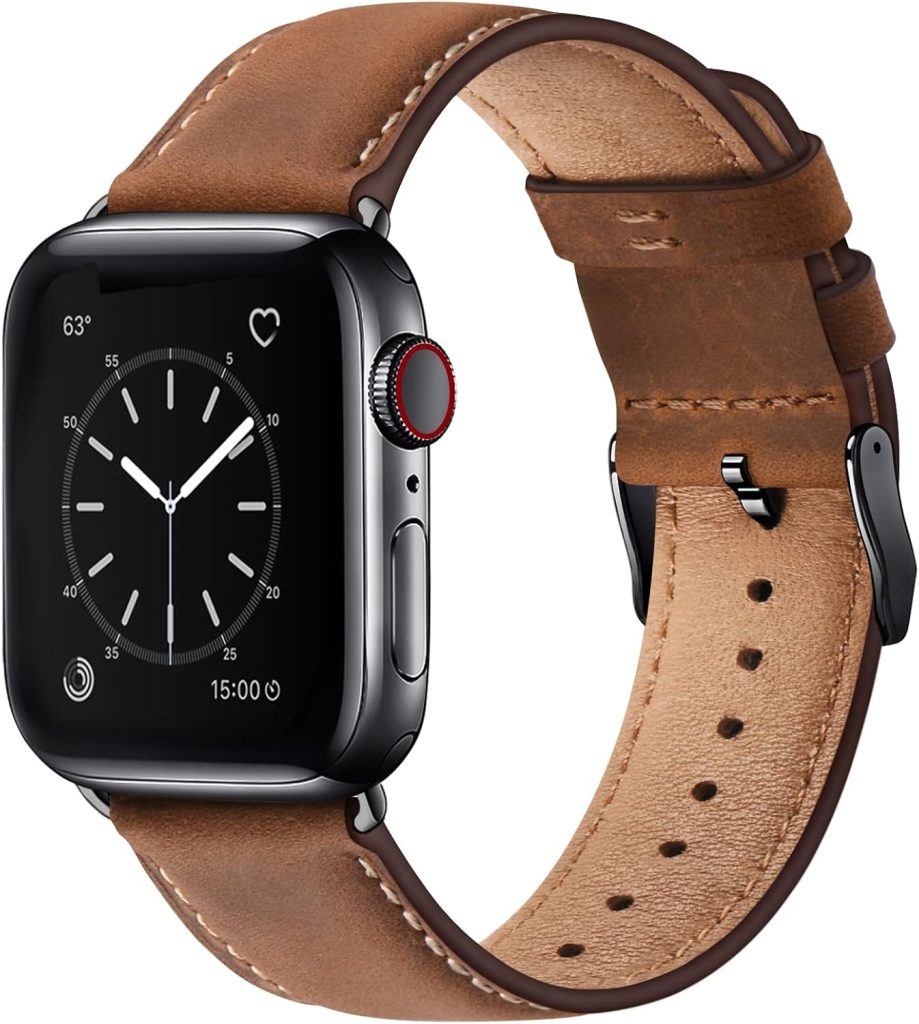 SUNFWR Leather Bands Compatible with Apple Watch Band 49mm 45mm 44mm 42mm for Men Women, Top Grain Genuine Leather Replacement Strap for iWatch Ultra2 Ultra SE2 SE Series 9 8 7 6 5 4 3 2 1