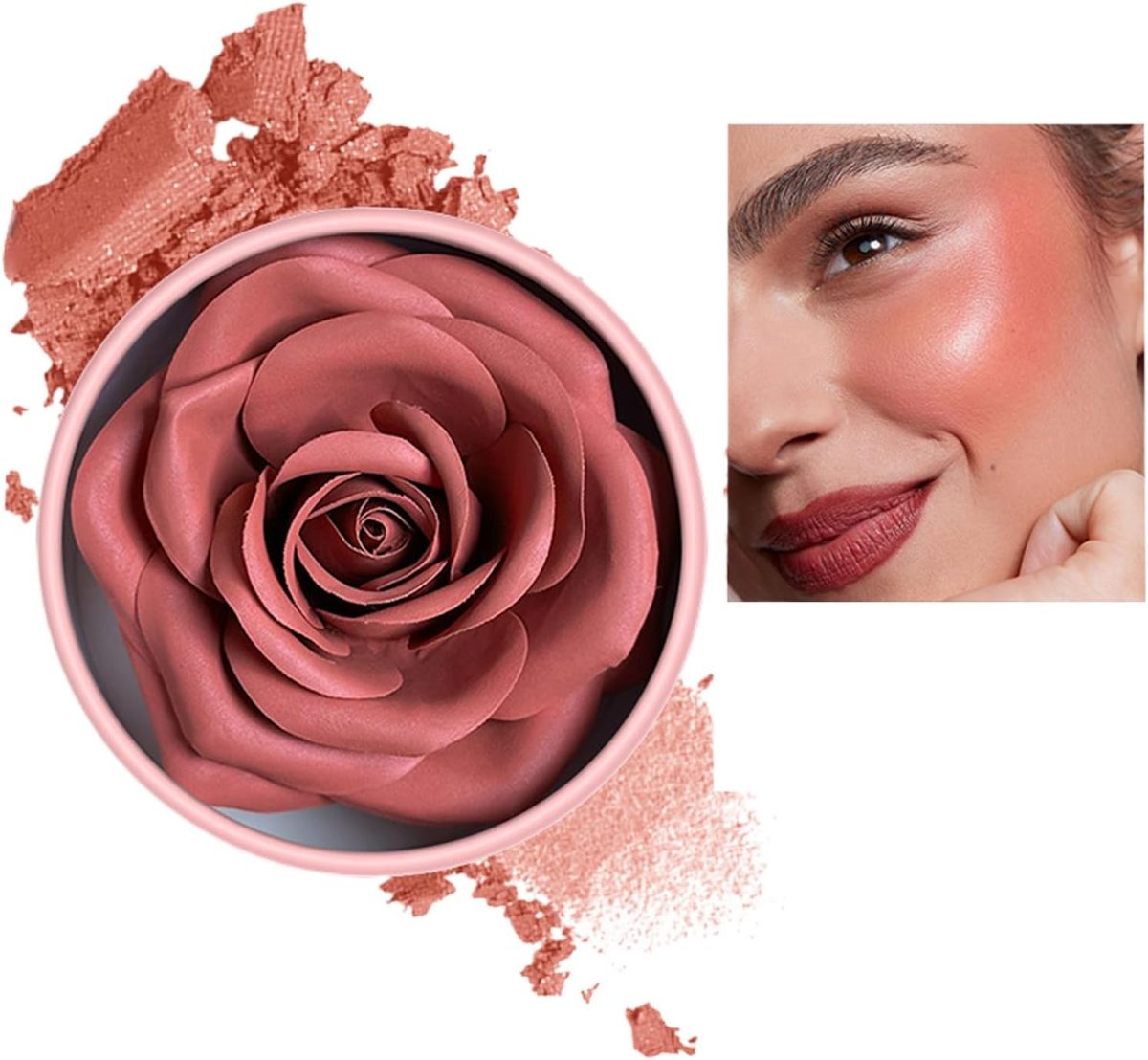 ⁦Rose Blush Flower Blush 3D Rose Petal Long-Lasting Lightweight Buildable Rouge Blusher For Cheek Women Girls Parties Gathering Events⁩ - الصورة ⁦2⁩