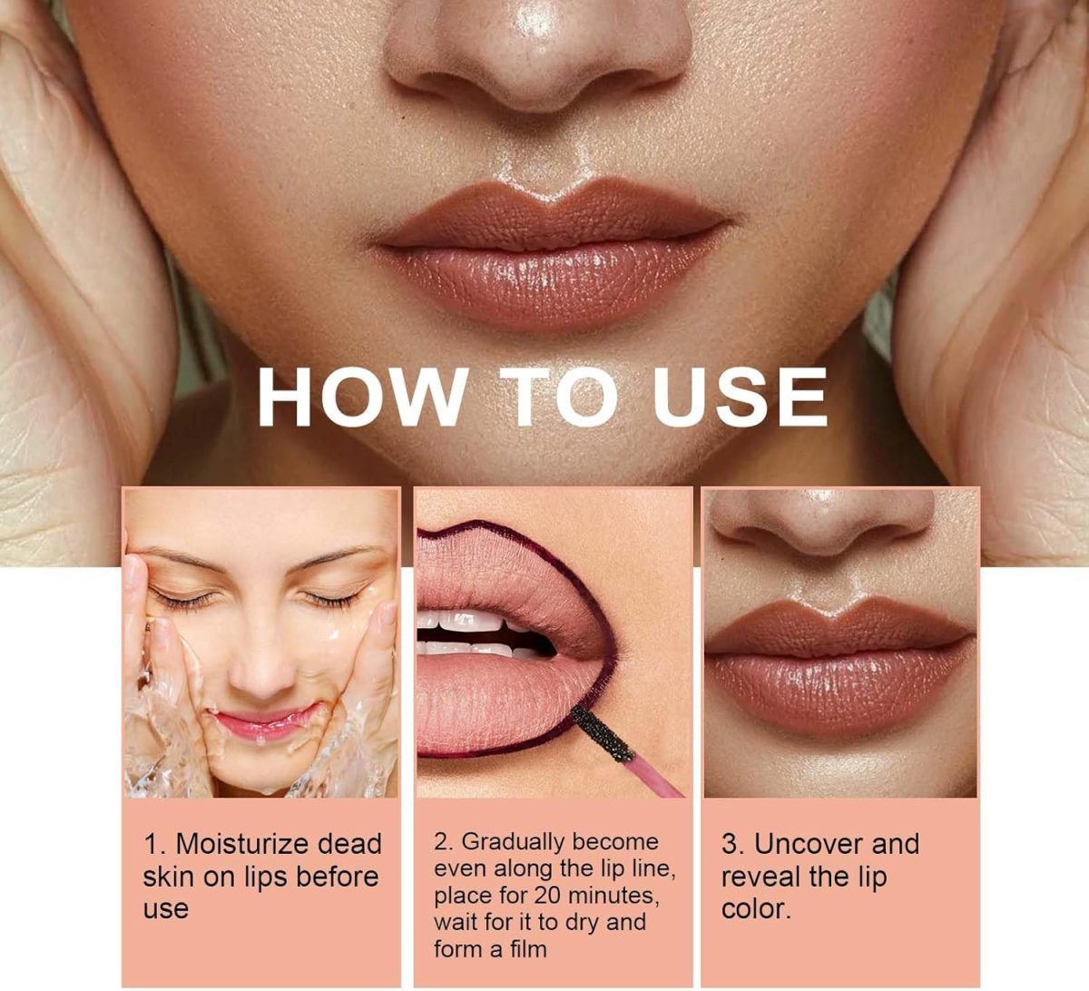 ⁦KTouler Peel Off Lip Liner, 3Pcs Matte Lip Liner,Waterproof Long Lasting Highly Pigmented Color Peel Off Lip Stain Lipsticks Makeup for Women⁩ - الصورة ⁦5⁩