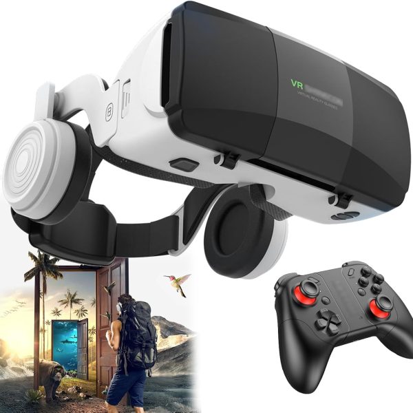 Virtual Reality Headsets to Play Games/Movies for Adults/Kids, 3D VR Glasses Compatible iOS and Android Smartphones 4.7-7.8in, Vr Headset Set with Controller and Headphones