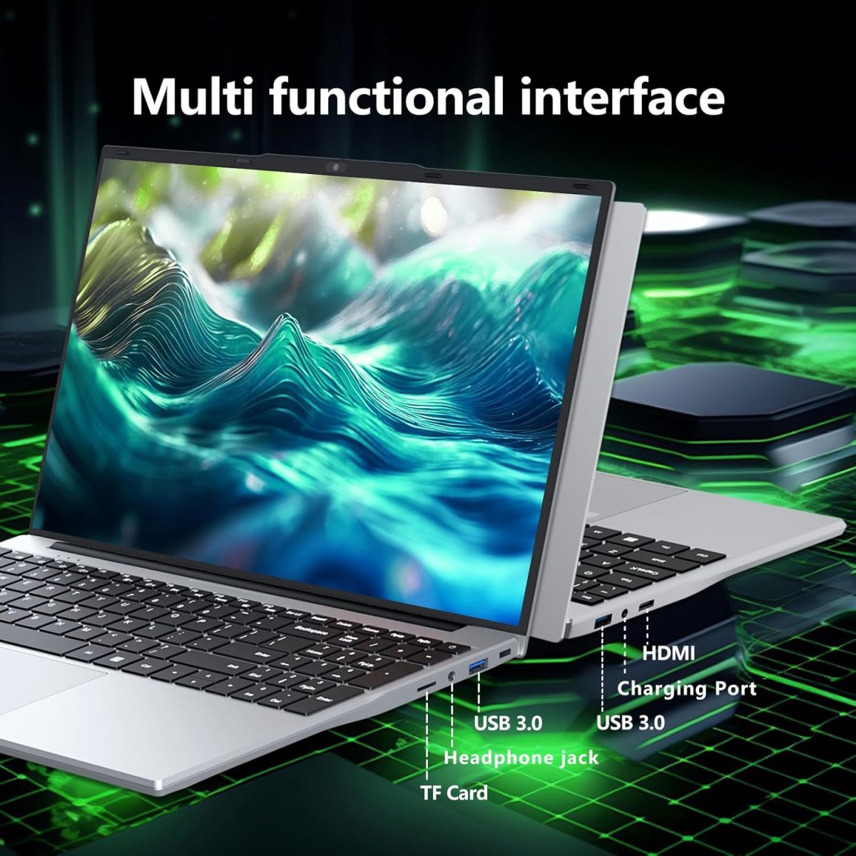 ⁦AVENKA Gaming Laptop, 15.6 inch, Celeron N5095, 16GB RAM, 512GB SSD, FHD 1920x1080, 180 Angle Opening, Fingerprint Unlock, Backlit Keyboard, Mini-HDMI⁩ - الصورة ⁦5⁩
