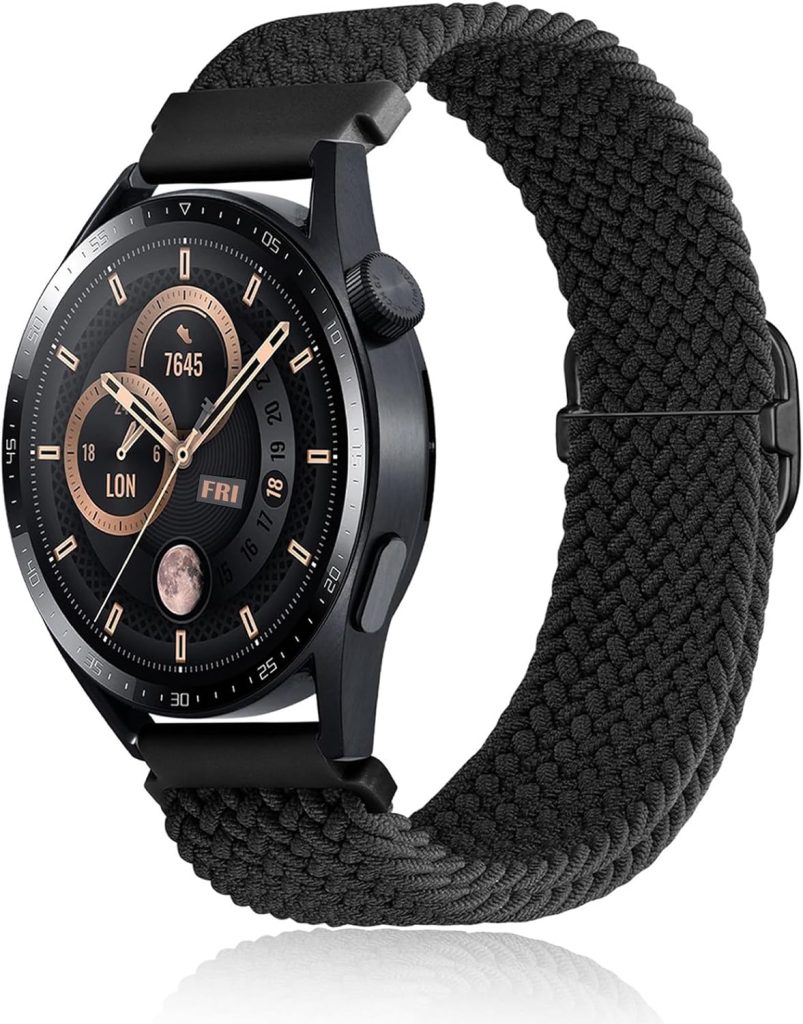 Agamino Braided Stretchy Straps Compatible With Huawei Watch Band GT 5 / GT5 Pro 46 mm for Women Men, 22mm Adjustable Elastic Nylon Wristbands