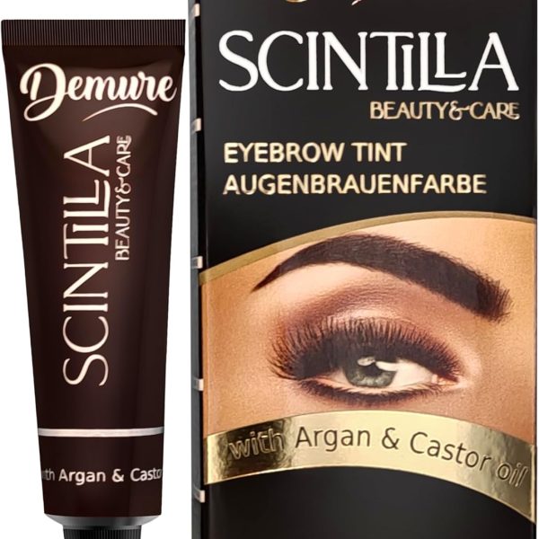 Demure Eyebrow Dye Kit, Professional Formula Brow Tint - contains Argan Oil & Castor Oil (Omega 6, Carotene, Vitamins А, Е, F), Fast and Safe Results (3.0 Dark Brown)