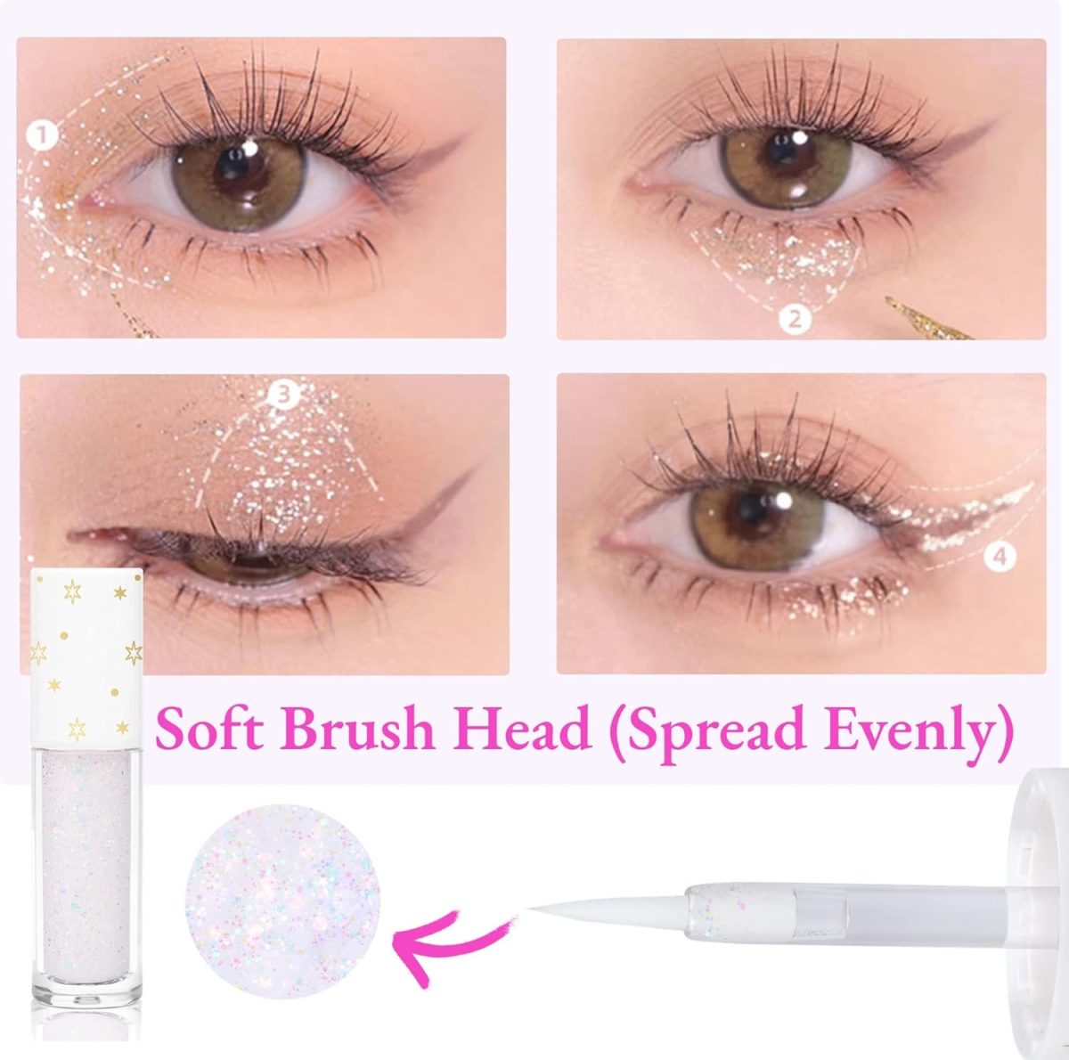 ⁦Geeneiya Liquid Glitter Eyeshadow Korean Makeup Under Eye Shadow Bling,Pigmented, Long Lasting, Quick Drying, Loose Glitter Glue for Crystals EyeMakeup (Colorful Galaxy 01)⁩ - الصورة ⁦4⁩