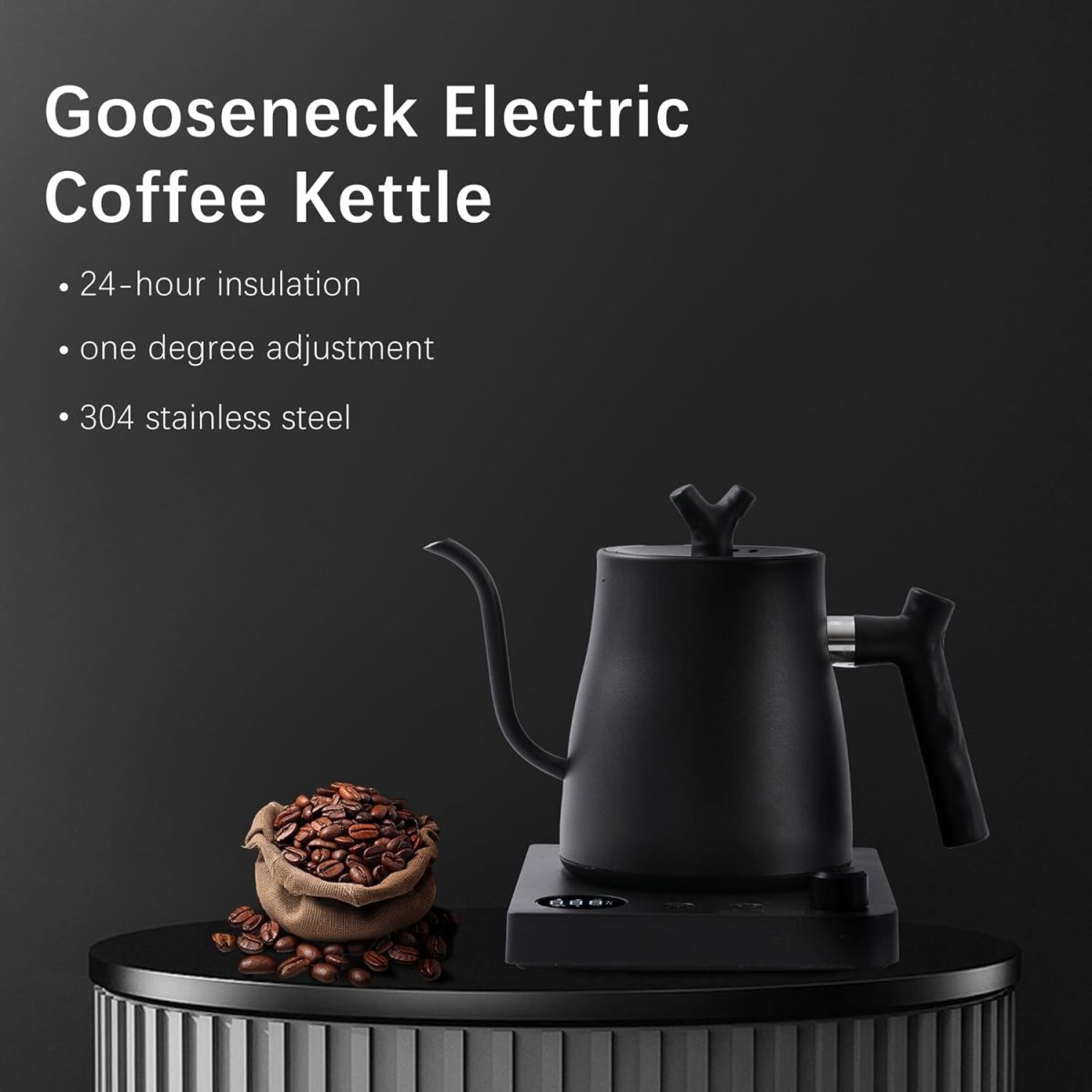 ⁦Smart Gooseneck Electric Kettle 1.0 Liter with Temperature Adjustment, 40-100°C Adjustable, 304 Stainless Steel, 36 Hour Thermal Preservation, Anti-Dry Burn Protection, 1000W Matte Black⁩ - الصورة ⁦6⁩