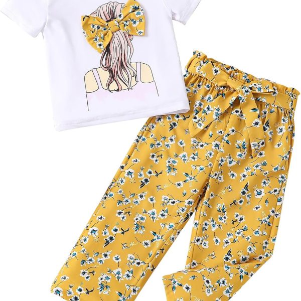 VeryNew Girl's 2 Piece Outfits,Toddler Girls clothes Fashion Printed T-Shirt and Pants Little Girls Outfits Set for 1-8Y