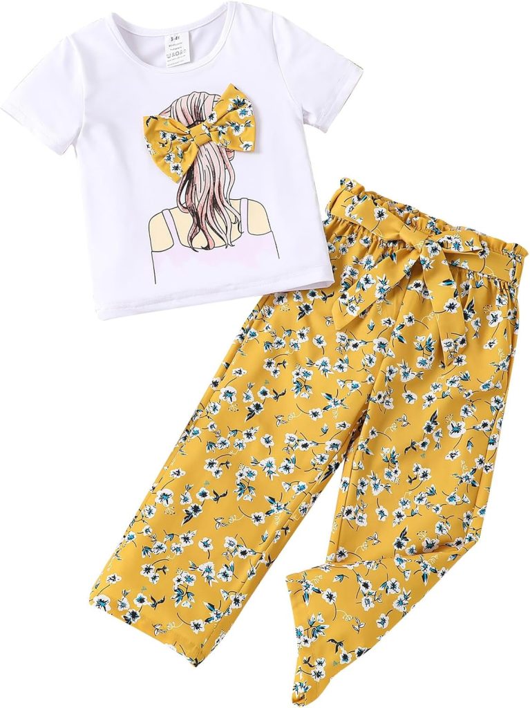 VeryNew Girl's 2 Piece Outfits,Toddler Girls clothes Fashion Printed T-Shirt and Pants Little Girls Outfits Set for 1-8Y