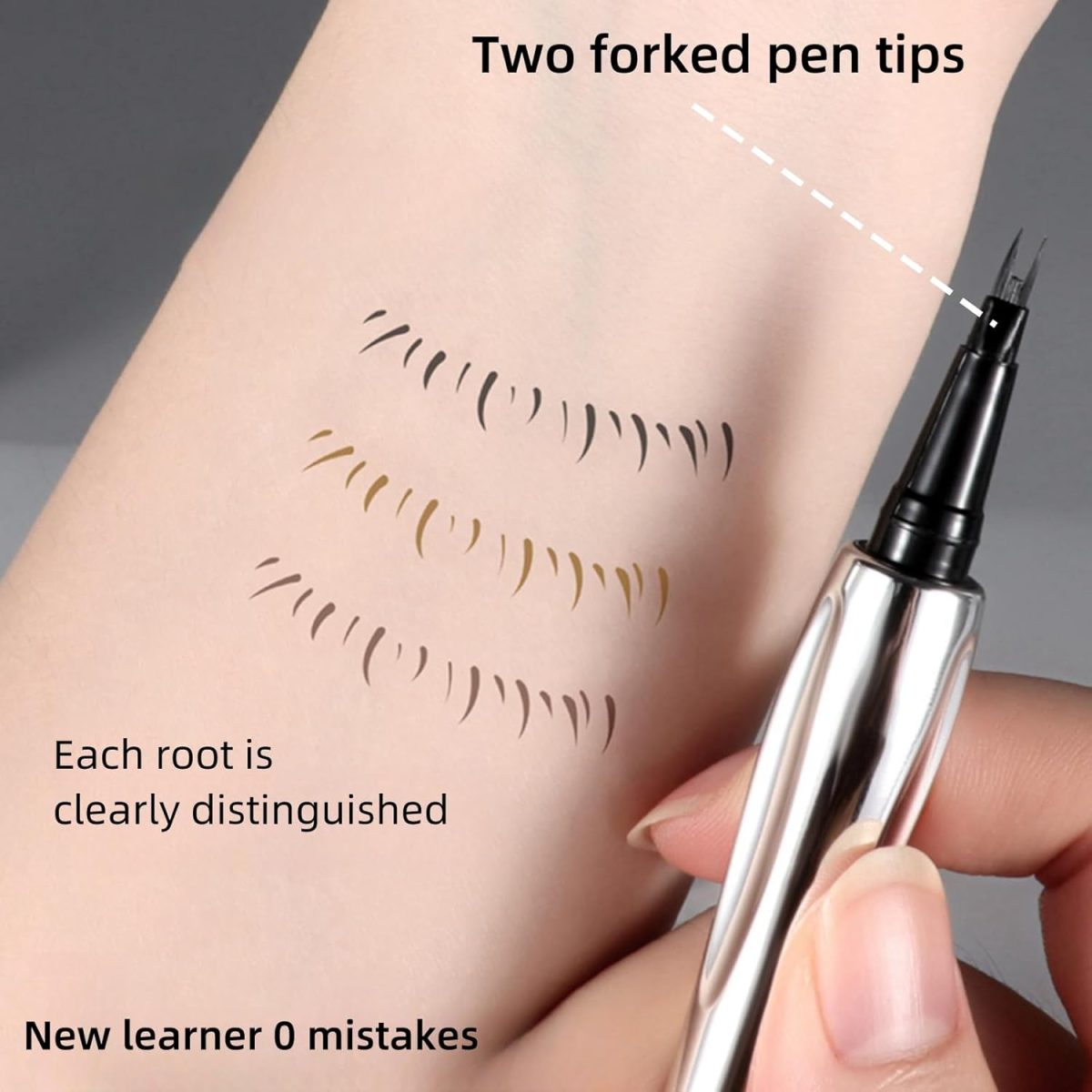 ⁦NOVOLAN Precision Eyebrow Pencil, Long-lasting Formula, Fade-resistant, Natural Look, Multipurpose, Waterproof and Sweatproof, Wild Brow Effect, Water Brow Pencil, 3 Color Bifurcated Pen Tip (#02)⁩ - الصورة ⁦8⁩