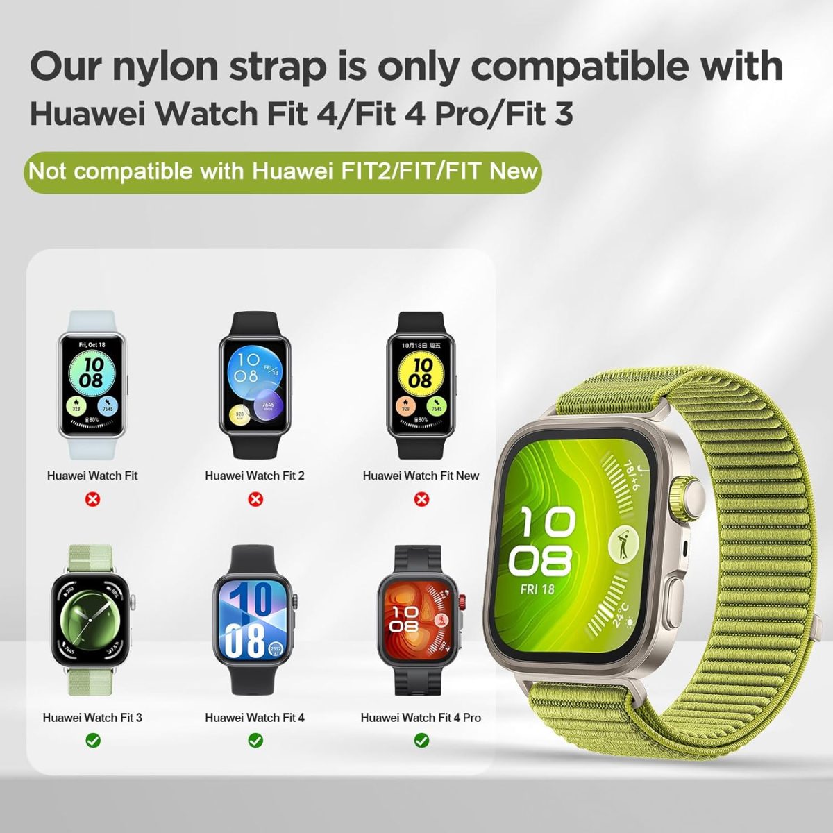 ⁦KEYSJEFF Nylon Strap Compatible with Huawei Watch Fit 4 Pro Strap, No Gap Breathable Sports Wristband Replacement Strap Compatible with Huawei Watch Fit 3/4/4 Pro 2025⁩ - الصورة ⁦2⁩