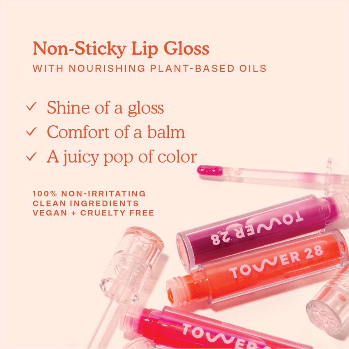 ⁦Tower 28 ShineOn Lip Jelly, XOXO, Non-Sticky, Hydrating Vegan Lip Gloss in Sheer Pink, Moisturizing Apricot and Raspberry Seed Oil, Clean, Cruelty Free⁩ - الصورة ⁦3⁩