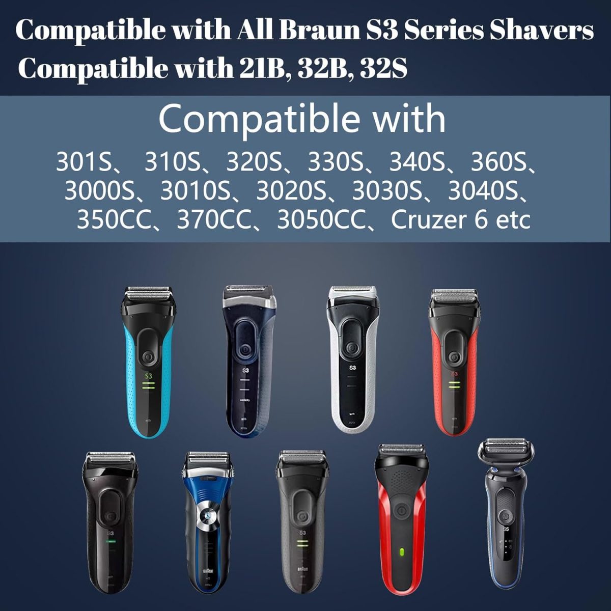 ⁦Shaver Replacement Head Compatible with All Braun Series 3 Shaver, Shaving Head for Men Electric Foil Shaver Cordless Razor Head fit 21B 3000s 3010s 3040s 3050cc 300S 310S 320S 330S 340S 360S 380S⁩ - الصورة ⁦2⁩