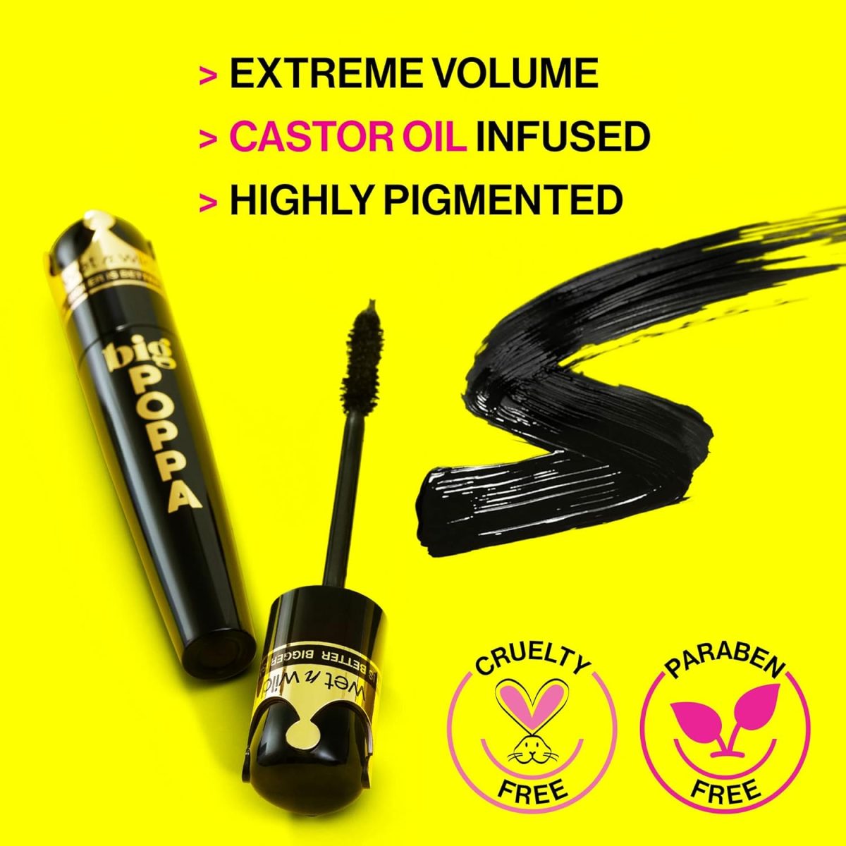 ⁦wet n wild Big Poppa Mascara- Volumizing, Lifting, Lengthening, Nourishing, Paraben Free, Cruelty-Free & Vegan - Blackest Black⁩ - الصورة ⁦2⁩