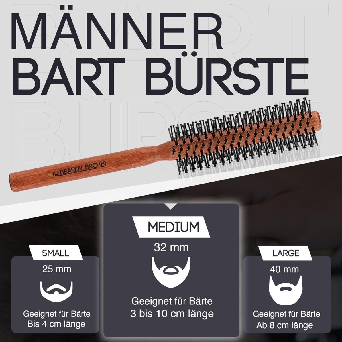 ⁦The Beardy Bro® Men's Round Beard Brush, Beard Styling, Beard Brush, Hair Dryer Brush, Hair Brush, Comb Men - With Special Nubs for Short to Medium Length Hair (M)⁩ - الصورة ⁦2⁩
