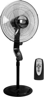 مروحة عمودية 16 بوصة بجهاز تحكم عن بعد و3 إعدادات للسرعة، مروحة حامل متذبذبة مع شاشة LED تعمل باللمس وتايمر وتبريد قوي 55 واط بارتفاع قابل للتعديل وقاعدة ثقيلة لتشغيل هادئ للمنزل والمكتب