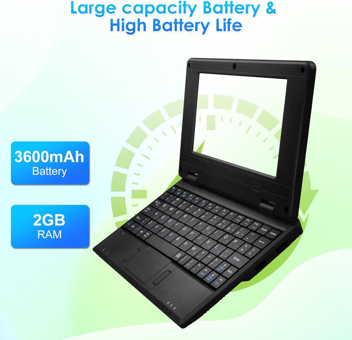 ⁦ZHAOHUIXIN 7" Portable Small Laptop, Android 12 Quad Core with 2GB RAM 32GB ROM Mini Laptop Notebook for Kids,Ideal Gift for Children 's Learning and Entertainment (Black)⁩ - الصورة ⁦5⁩