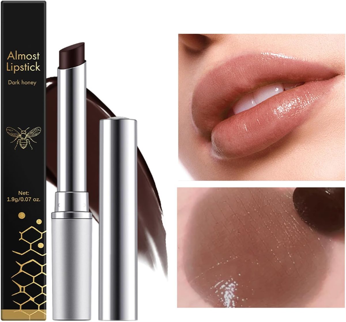 ⁦Black Dark Honey Lipstick, Almost Honey Balm Black Color Lipstick Tinted Lip Balm, Natural Deeply Moisturising Hydrating Long-Lasting Lip Plumping Lip Care for Dry Lips⁩ - الصورة ⁦2⁩