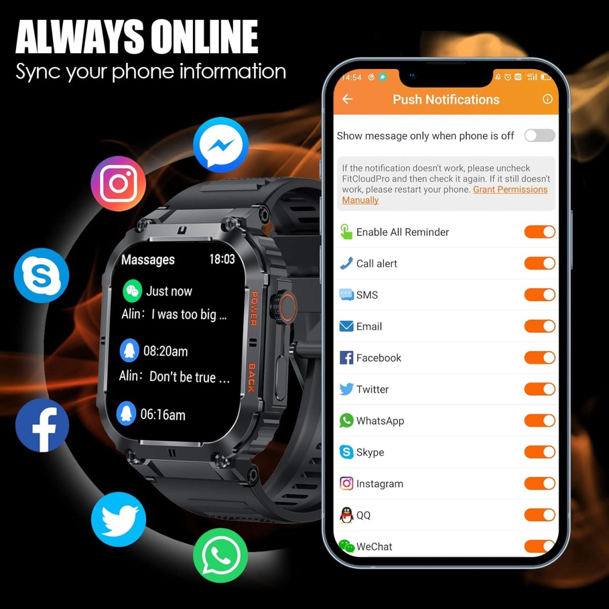 ⁦EIGIIS Military Smart Watches for Men 1.96" HD Big Screen Rugged Smart Watch (Answer/Dial Calls) Outdoor Tactical Sports Watch Fitness Tracker Smartwatch for iPhone Compatible with Android Phones⁩ - الصورة ⁦6⁩