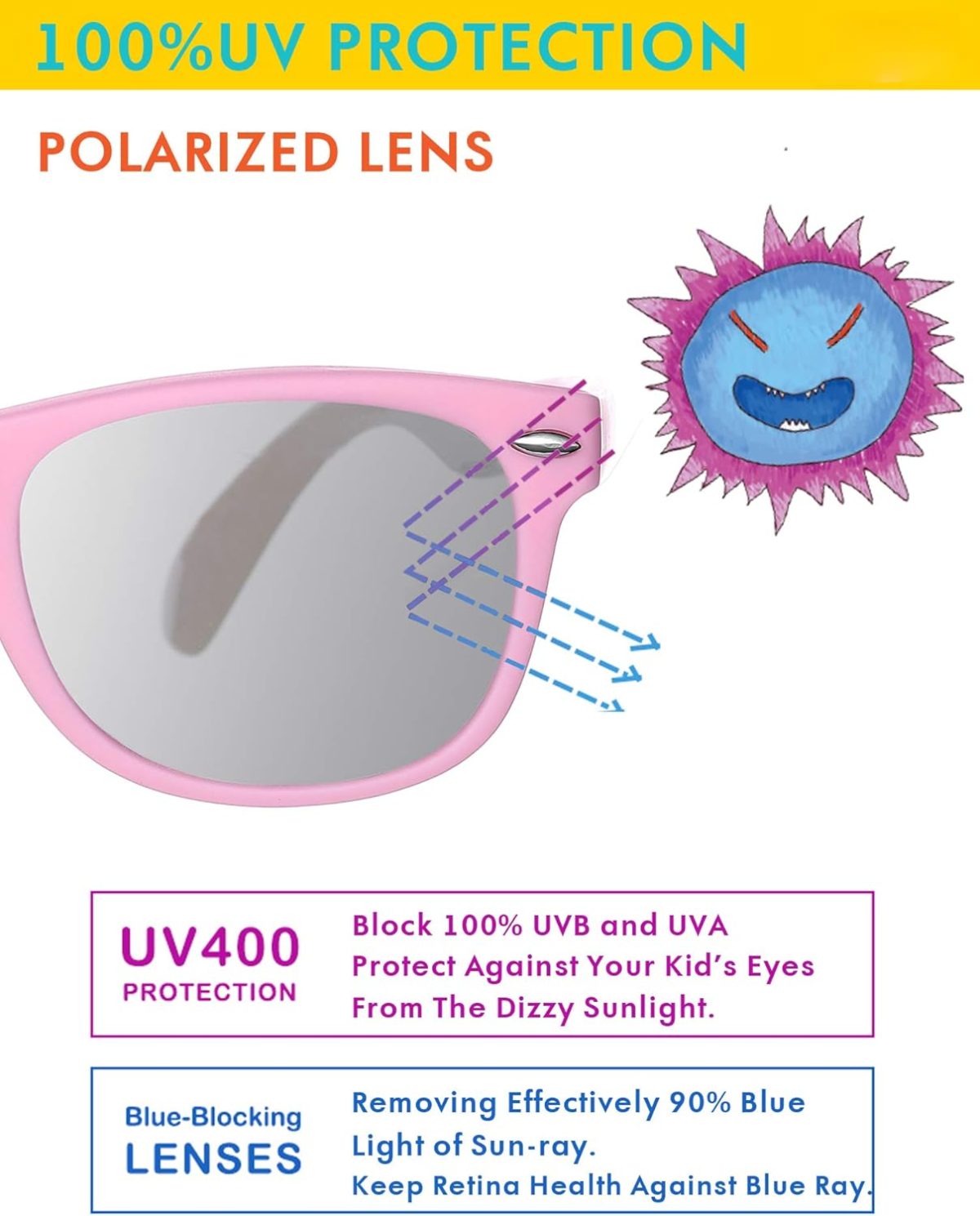 ⁦Flexible Kids Sunglasses Polarized Sun Glasses Girls Boys Shades UV400 Protection Eyewear for Age 2-8⁩ - الصورة ⁦3⁩