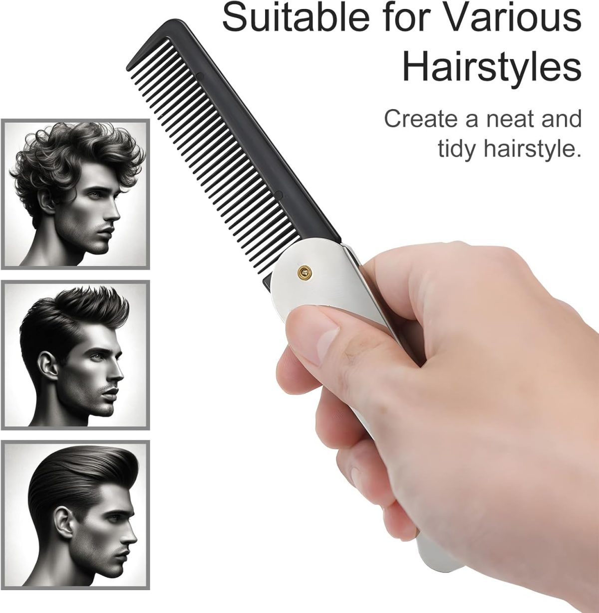 ⁦Stainless Steel Folding Comb, Pocket Comb For Men, Bread Mustache Comb, Hair And Beard Comb With Cover For Men, Ideal For Grooming, Detangling, And Styling (3 Pcs)⁩ - الصورة ⁦6⁩