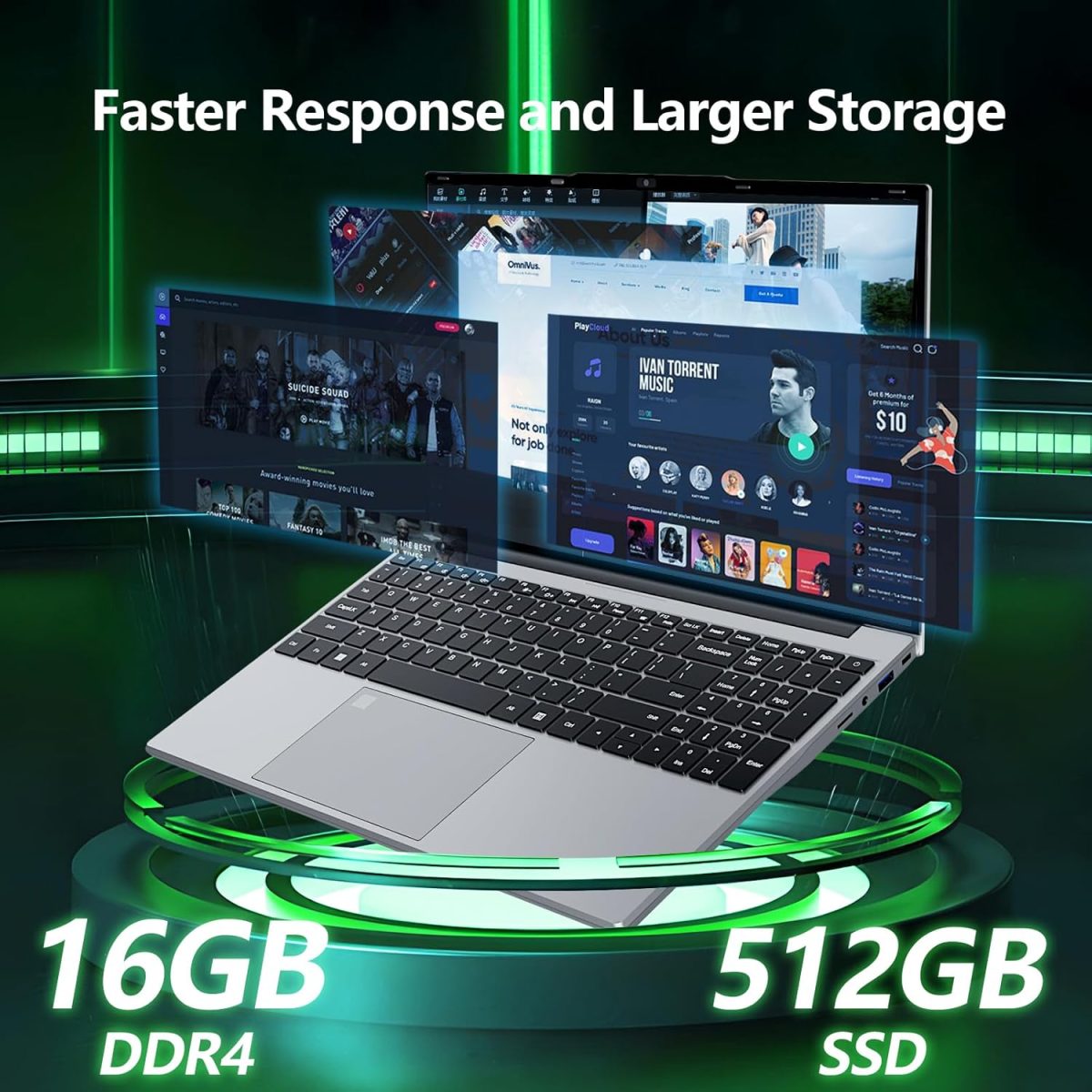 ⁦AVENKA Gaming Laptop, 15.6 inch, Celeron N5095, 16GB RAM, 512GB SSD, FHD 1920x1080, 180 Angle Opening, Fingerprint Unlock, Backlit Keyboard, Mini-HDMI⁩ - الصورة ⁦4⁩
