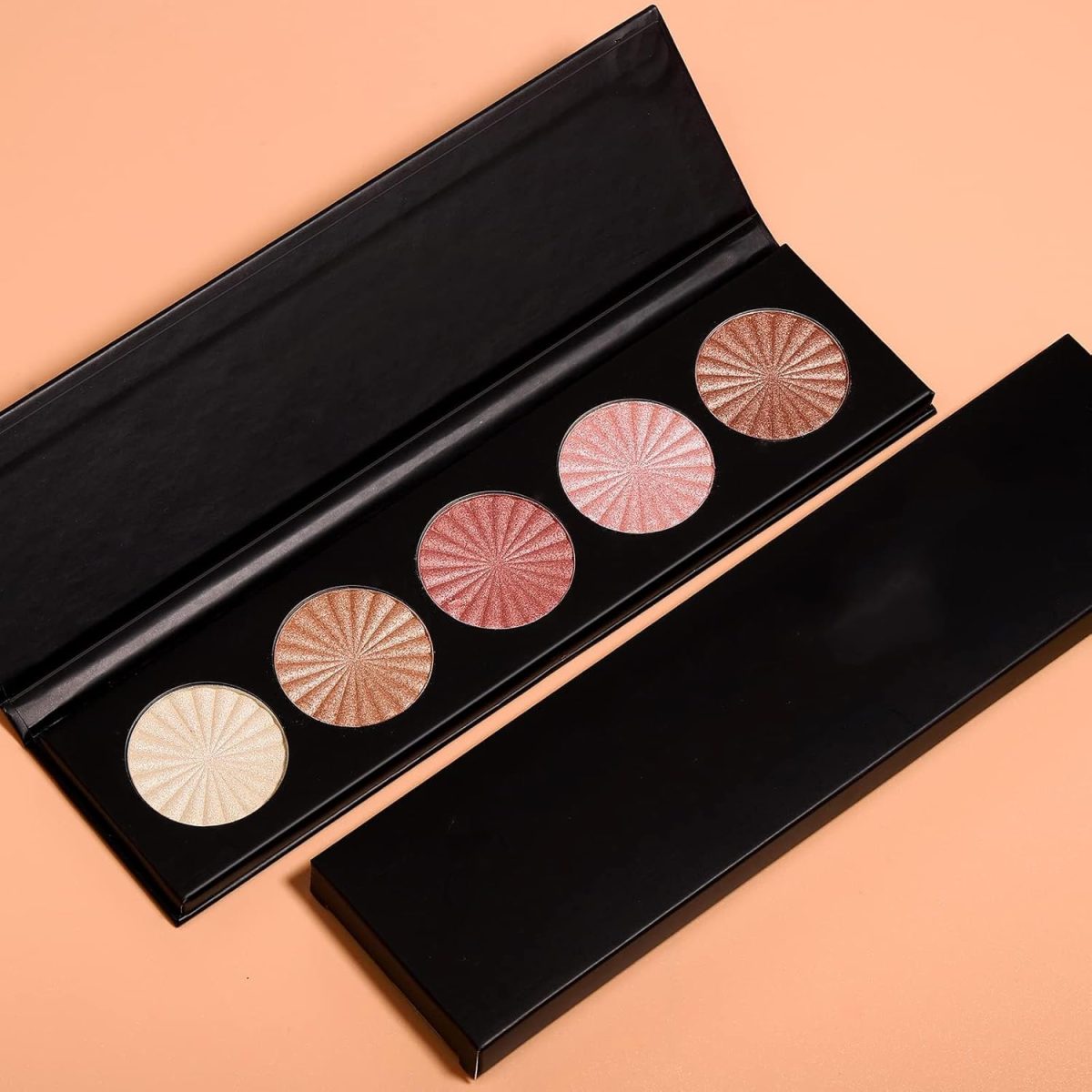 ⁦Khazna Highlighter Powder Palette, Makeup Palette Facial Bronzers Illuminator Palette Highlighter Baked Waterproof Long Lasting Brilliant Lighten Skin Color (5 Color, 1 Count (Pack of 1))⁩ - الصورة ⁦8⁩