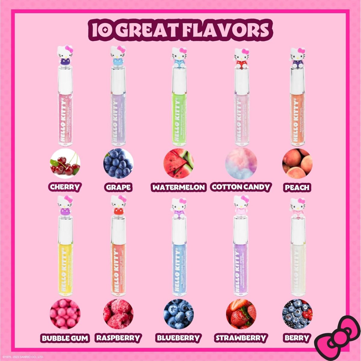 ⁦Hello Kitty 10 Piece Plant Based Lip Gloss, Girls Party Favors, First Makeup Set for Girl, Perfect for Parties, Sleepovers, and Birthday Gifts, Ages 3+, by Townley Girl⁩ - الصورة ⁦2⁩