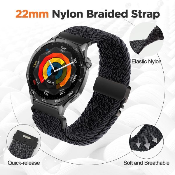 Compatible with Huawei Watch GT 5 46mm Strap,22mm Woven Nylon Replacement Straps for GT 4 46mm, One-click Replacement Strap for Watch 4/4 Pro/Ultimate with Parachute Buckle