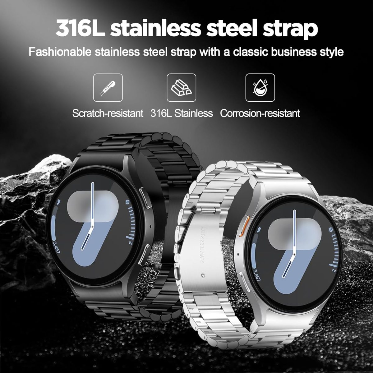 ⁦No Gap Stainless Steel Strap Compatible with Samsumg Galaxy Watch 7/6/5/4/FE 40mm 44mm, Quick Release Metal Straps for Galaxy Watch 6 Classic 43mm 47mm Replacement Band⁩ - الصورة ⁦2⁩