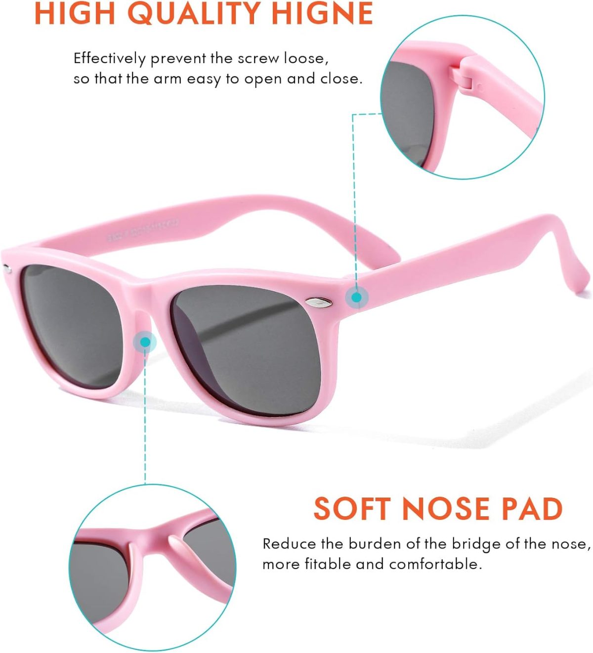 ⁦Flexible Kids Sunglasses Polarized Sun Glasses Girls Boys Shades UV400 Protection Eyewear for Age 2-8⁩ - الصورة ⁦2⁩