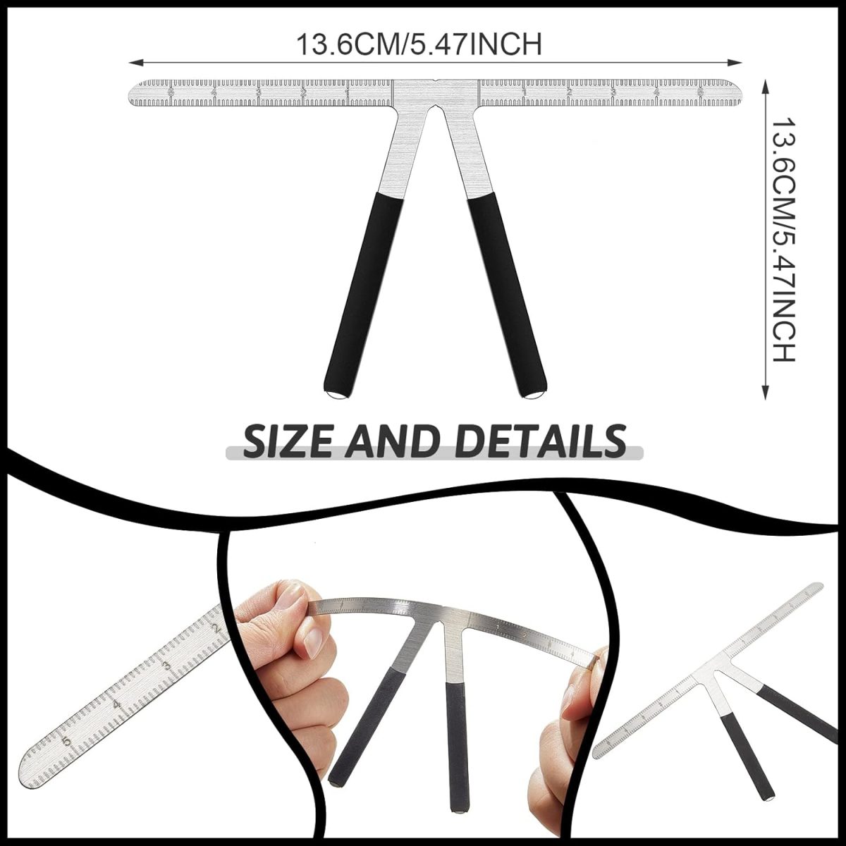 ⁦6 Pieces Tattoo Eyebrow Ruler 3 Point Positioning Ruler Mini Caliper Double Scale Vernier Caliper Eyebrow Golden Ratio Caliper Microblading Ruler Gauge Ruler Measuring Tool with Eyebrow Shaver⁩ - الصورة ⁦2⁩