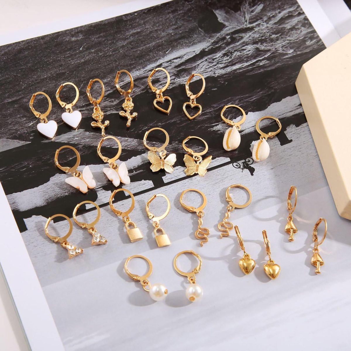 ⁦Shining Diva Fashion 12 Pairs Combo Set Latest Stylish Drop Earrings for Women and Girls (15859er)⁩ - الصورة ⁦6⁩