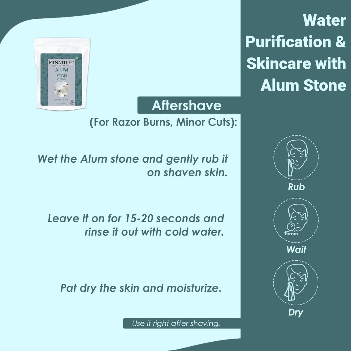 ⁦Alum Stone(phitkari) by mi Nature | for Skin Care | Water Purify| Pure Alum Stone (Potassium Alum) (Fitkari)|Cruelty Free | Post Shave Use| for Natural Deodorant | (250g)(8.81oz)⁩ - الصورة ⁦6⁩