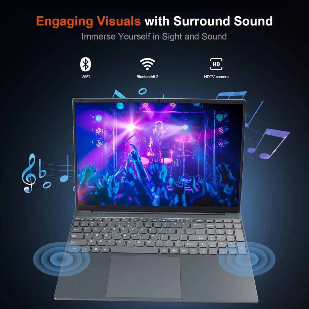 ⁦XISEZIUO 16 Inch Laptop Computer, Gaming Laptop, 16GB RAM 512GB SSD, N95 Processor, FHD 1920 * 1080, Backlit Keyboard, Windows 11 Pro, Fingerprint Unlock, BT 4.2⁩ - الصورة ⁦6⁩