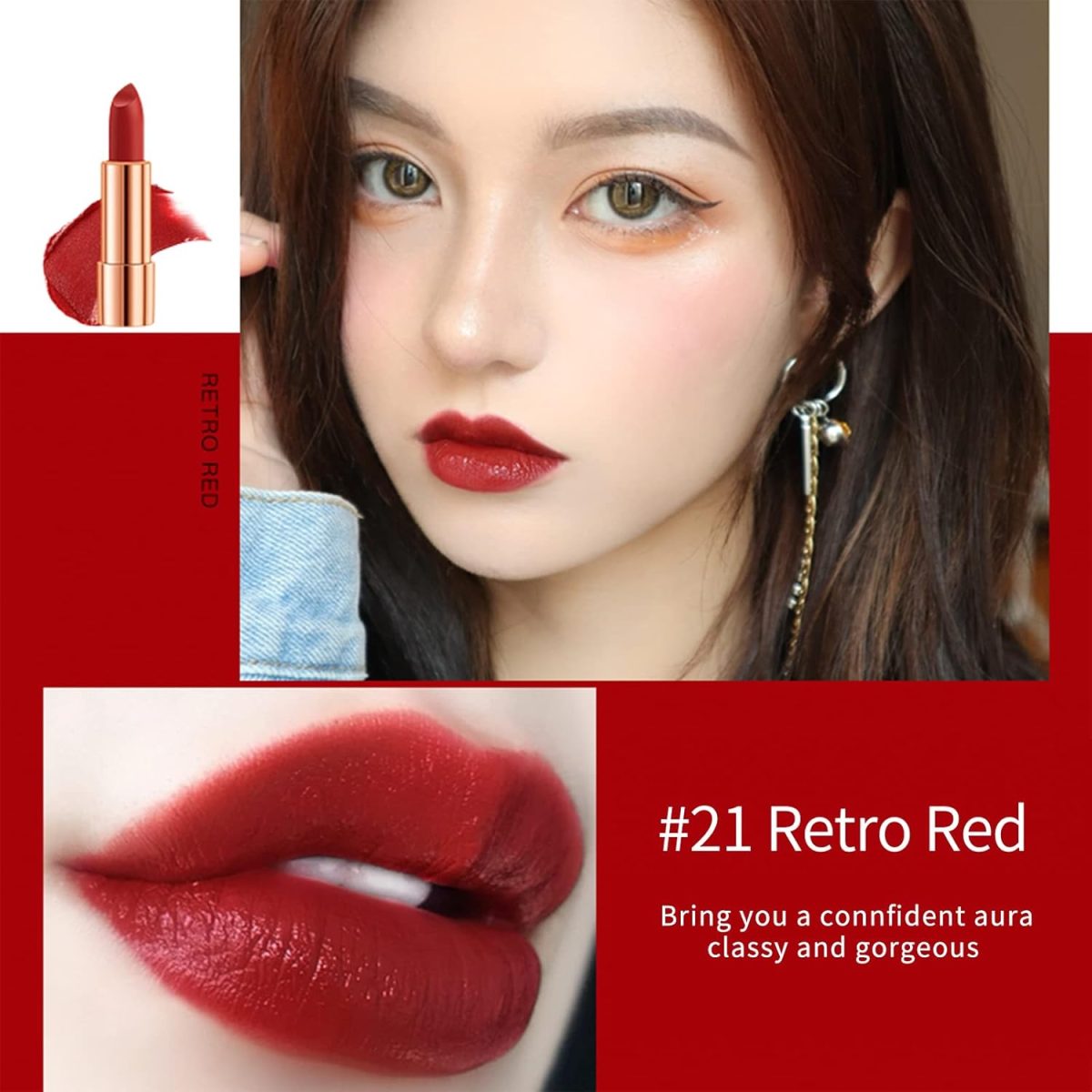 ⁦Newvenper Matte Lipstick Set 3 Colors Lip Stick with Sliver Chain Bag Package Velvet Lip stick Set Waterproof Non-Stick Cup Long Lasting Retractable Red Lipstick Set 3.5gx3 Pcs⁩ - الصورة ⁦3⁩