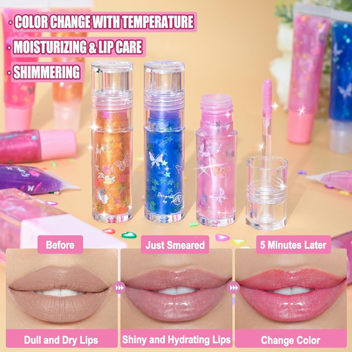 ⁦JCOOS Lip Gloss Making Kit, Color Changing Lip Oil 64 Pcs DIY Lip Gloss Kit Moisturizing Flavor Lip Gloss Sets⁩ - الصورة ⁦5⁩