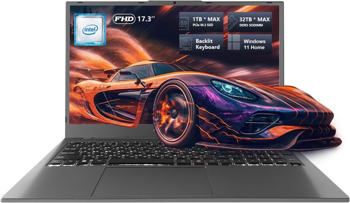 Machenike 17.3’’ Laptop, Intel Processor, 16GB DDR5 RAM, 1TB SSD, Backlit Keyboard, Large-Screen with 120Hz Refresh Rate, Perfect for Work, School, and Streaming, Windows 11 Home, Modern Grey