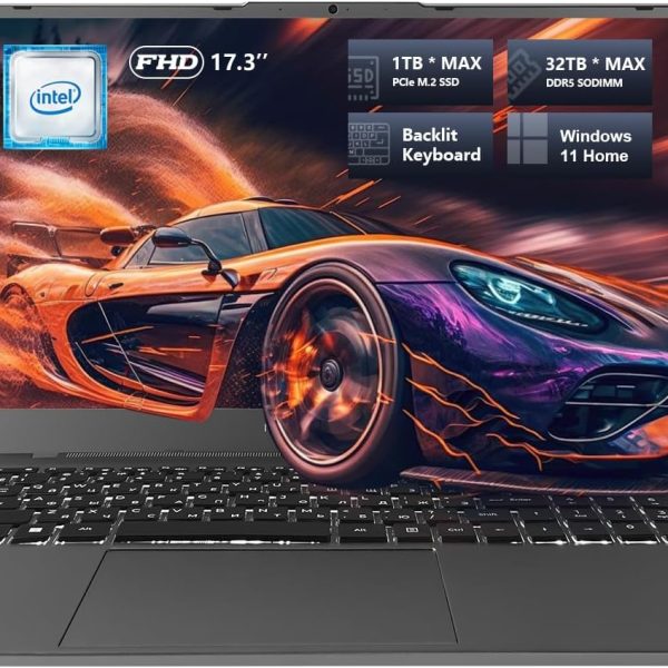 Machenike 17.3’’ Laptop, Intel Processor, 16GB DDR5 RAM, 1TB SSD, Backlit Keyboard, Large-Screen with 120Hz Refresh Rate, Perfect for Work, School, and Streaming, Windows 11 Home, Modern Grey
