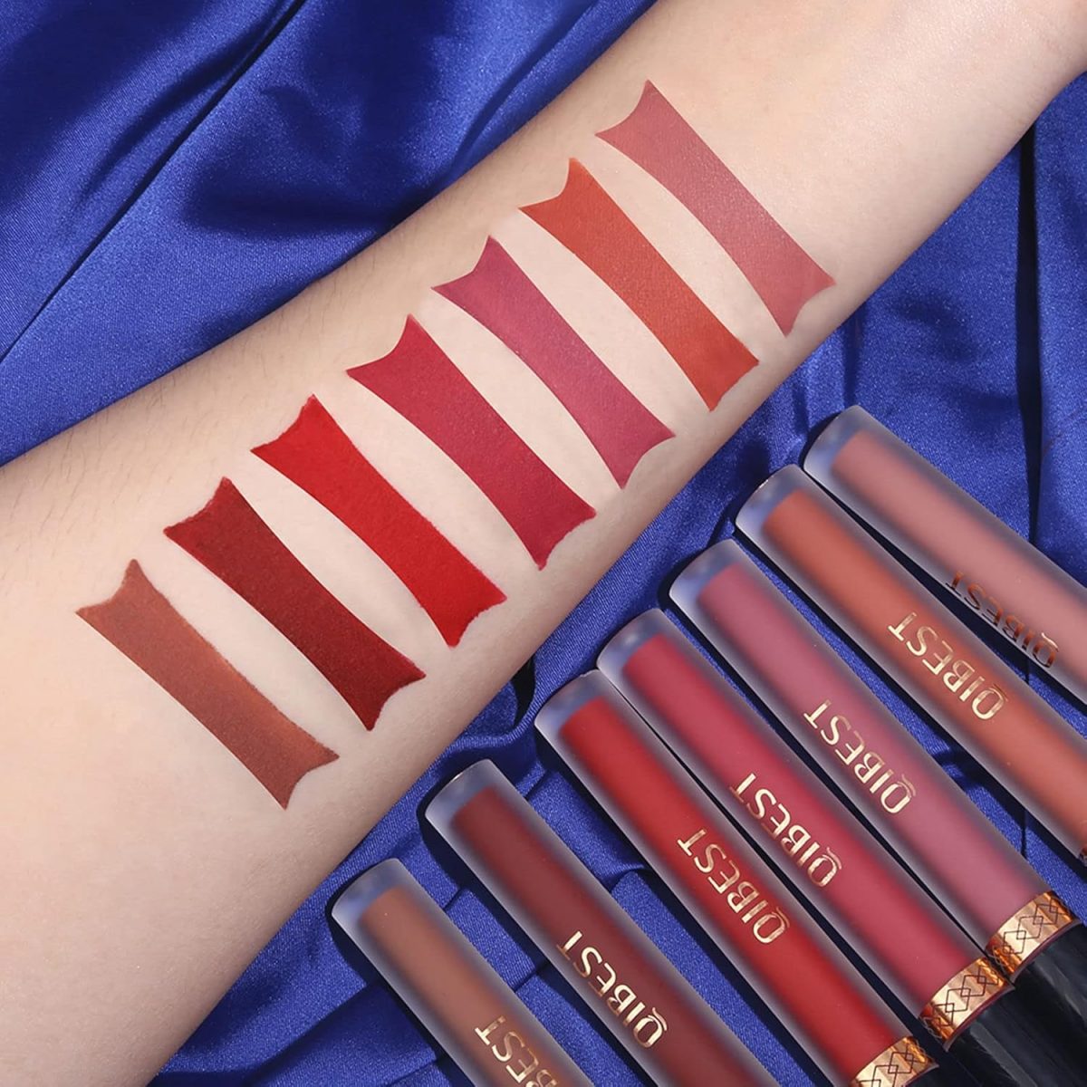⁦QiBest 7Pcs Matte Liquid Lipstick + 1Pcs Lip Plumper Makeup Set Kit, Pigmented Long Lasting Lip Gloss Set, Velvet Waterproof Lip Makeup Valentine's Day Gift Sets for Girls and Women⁩ - الصورة ⁦4⁩