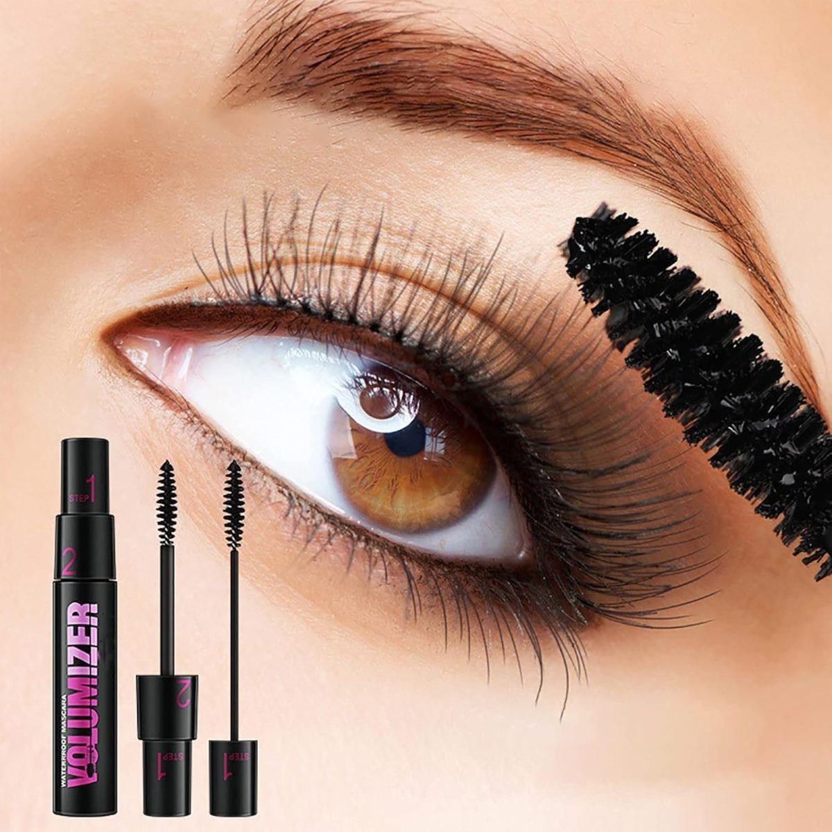 ⁦2-in-1 Black Mascara – Waterproof, Long-Lasting, Thickening & Lengthening, Curling, Natural Lashes Makeup with Dual-Brush Fiber Mascara for Women & Girls⁩ - الصورة ⁦3⁩