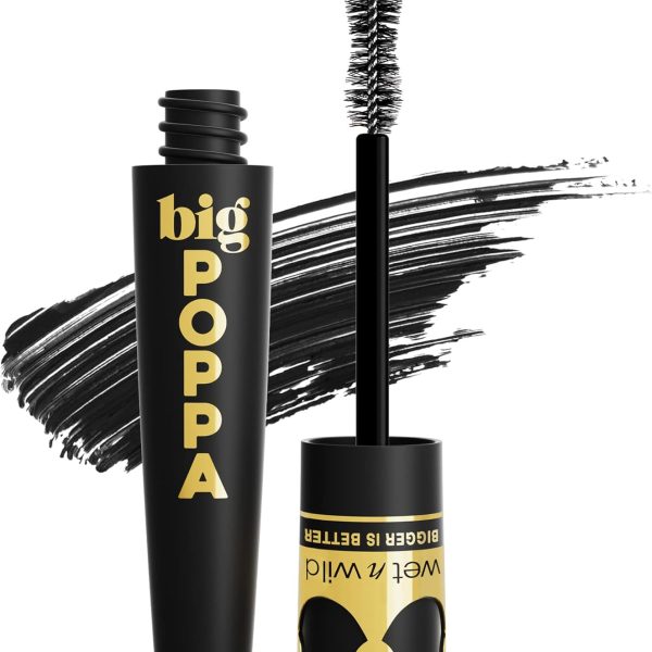 wet n wild Big Poppa Mascara- Volumizing, Lifting, Lengthening, Nourishing, Paraben Free, Cruelty-Free & Vegan - Blackest Black