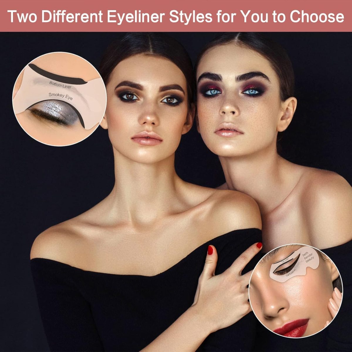⁦KASTWAVE 20 Pcs Eyeliner Stencil Reusable Smudgeproof Cat Eye Smoky Eye Eyeliner Template Stencil, Beauty Accessories Tools⁩ - الصورة ⁦2⁩