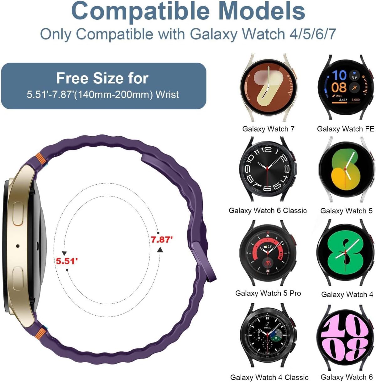 ⁦Upeak Sport Strap Compatible with Samsung Watch Strap 7 6 5 4 40mm 44mm - Galaxy Watch 6 4 Classic 5 Pro 45mm, 20mm Soft Silicone Band for Men Women⁩ - الصورة ⁦5⁩