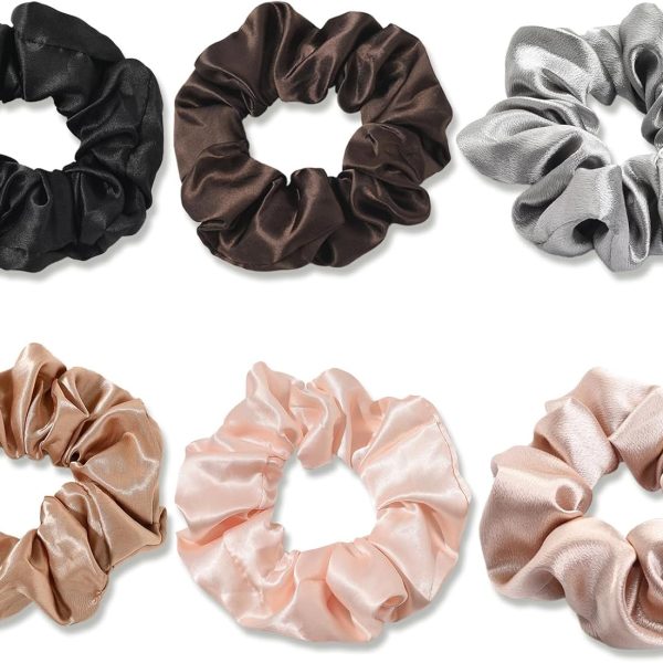 Mocamoro 6 Pcs Satin Hair Scrunchies for Women for Girls - Scrunchy Ponytail Holder Softer Than Silk Scrunchies for Hair (Multi-colored)
