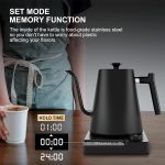 ⁦Pomefar Electric Gooseneck Kettle,Tea & Coffee Kettle with Precision Temp Control, 1200W Rapid Heating 304 Stainless Steel 1L Gooseneck kettle, 24H Keep Warm, Auto Shut-Off, Matte Black⁩ - الصورة ⁦4⁩