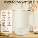 ⁦ANYOUI 4 in 1 Electric Kettle,0.8L Portable Kettle with Two Temperature Modes for Cooking, Tea, Eggs,5Mins Fast Boiling,600W Stainless Steel Kettle with Detachable Base for Camping, Travel,and Office⁩ - الصورة ⁦3⁩