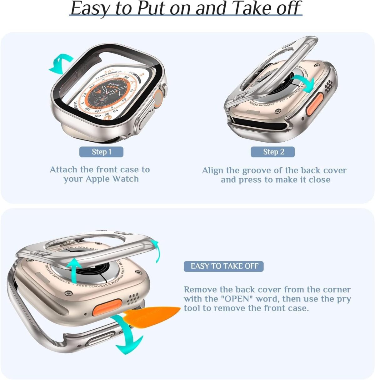 ⁦NALACAL Compatible with Apple Watch Series 10 46mm Screen Protector Change to Ultra, PC Case Tempered Glass Film Bumper Protective Cover for iWatch 46mm Series 10⁩ - الصورة ⁦7⁩
