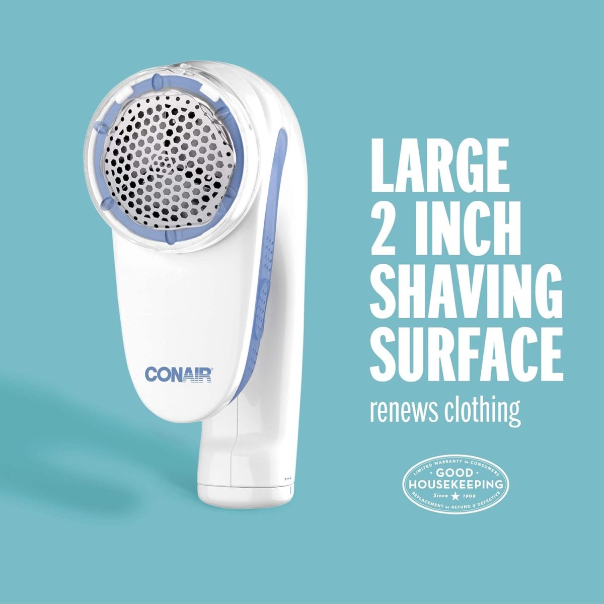 ⁦Conair Portable Fabric Shaver, Battery Operated Fuzz and Lint Remover, White⁩ - الصورة ⁦4⁩